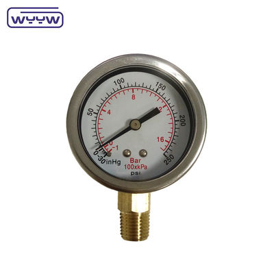 -30inHg المقياس المركب الفراغ الزيت ملء الاتصال السفلي 1/4 &quot; Bsp 2&quot; مقياس الضغط