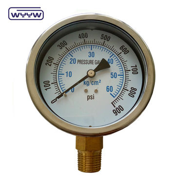 عدادات الضغط الهيدروليكية السائلة المملوءة بالجليسرين 100 مم أسفل 3/8 &quot;BSP 1/2&quot;G EN837-1