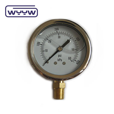 ربط نحاس عالي الجودة 1/4 &quot;BSP بار مزدوج المقياس Psi EN837-1 دقة 1.6 مقياس ضغط مملوء بالسائل