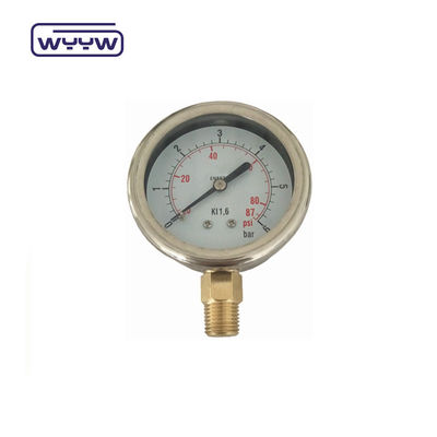 ربط نحاس عالي الجودة 1/4 &quot;BSP بار مزدوج المقياس Psi EN837-1 دقة 1.6 مقياس ضغط مملوء بالسائل