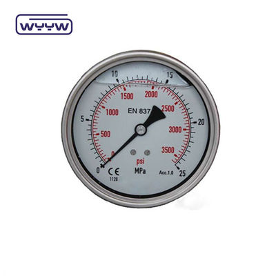 63mm EN837-1 المياه الهيدروليكية 0-10bar / psi دخول المحوري للزيت غليسرين ملئ مقياس الضغط 2.5 &quot;المانومتر