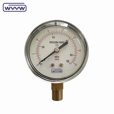 فولاذ أسود 1/4&quot;npt BSP خيط نحاس دقة شعاعية 1.6 ضغط منخفض مقياس ضغط الهواء 60mbar