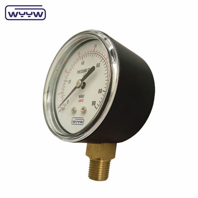 فولاذ أسود 1/4&quot;npt BSP خيط نحاس دقة شعاعية 1.6 ضغط منخفض مقياس ضغط الهواء 60mbar