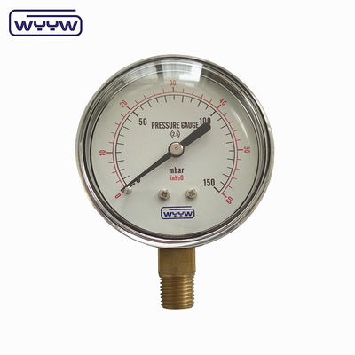 فولاذ أسود 1/4&quot;npt BSP خيط نحاس دقة شعاعية 1.6 ضغط منخفض مقياس ضغط الهواء 60mbar