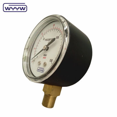 فولاذ أسود 1/4&quot;npt BSP خيط نحاس دقة شعاعية 1.6 ضغط منخفض مقياس ضغط الهواء 60mbar