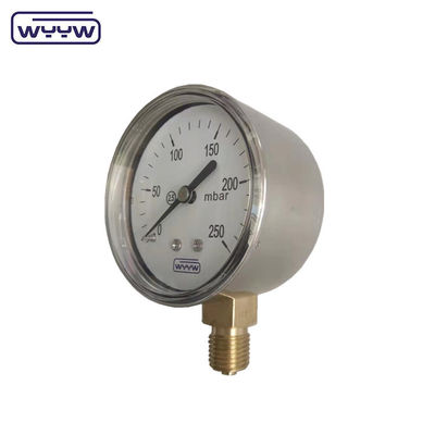 مقياس الضغط المنخفض من الفولاذ المقاوم للصدأ Mbar Bellows 63mm 0-6 Kpa مقياس الضغط