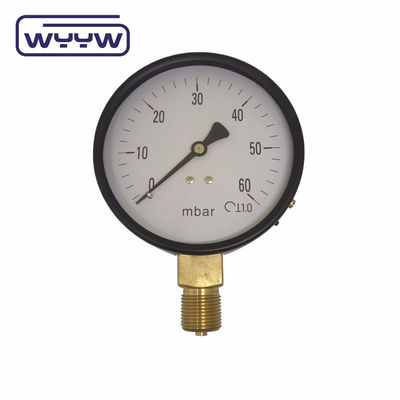 مقياس ضغط منخفض SS 63mm InH2O مقياس ضغط WC Mbar مقياس ضغط Bellows