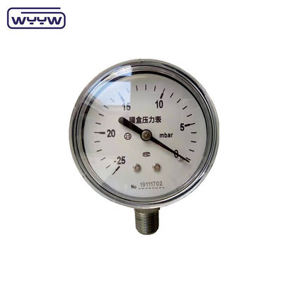 MMWC &amp; Mbar 63mm مقياس ضغط الكبسولة مقياس المواد الفولاذ المقاوم للصدأ