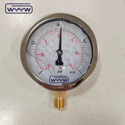 SS304 حالة مقياس مركب مقياس ضغط اتجاه شعاعي -1-1bar -15-15psi 100mm ملء النفط