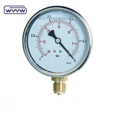 SS304 حالة مقياس مركب مقياس ضغط اتجاه شعاعي -1-1bar -15-15psi 100mm ملء النفط