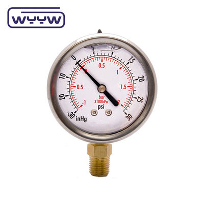 SS304 حالة مقياس مركب مقياس ضغط اتجاه شعاعي -1-1bar -15-15psi 100mm ملء النفط
