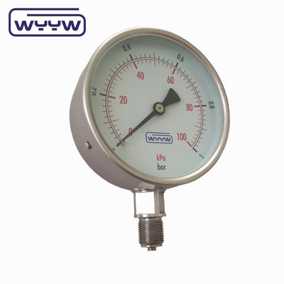 Y-100H لا تستخدم أي زيت الأكسجين 100mm أعلى دقة أسفل M20X1.5 G1/2&quot; جاف كل مقياس الضغط الفولاذ المقاوم للصدأ