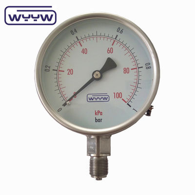 مقياس ضغط من الفولاذ المقاوم للصدأ 100mm SS304 مقياس ضغط هيدروليكي مقياس ضغط منومتر