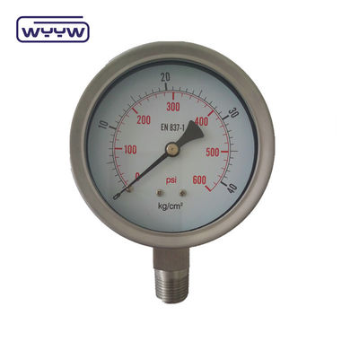 0-10بار 0-250bar 0-600 بار مقياس ضغط سائل مملوء 1 سنة ضمان