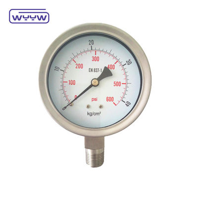 0-10بار 0-250bar 0-600 بار مقياس ضغط سائل مملوء 1 سنة ضمان