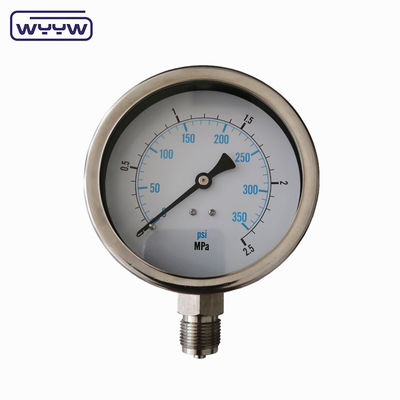 مقياس ضغط ملئ بالزيت من الفولاذ المقاوم للصدأ بمقدار 4 بوصات بدقة 2.5%/1.6% و 1/4'PT/NPT/G/M Thread