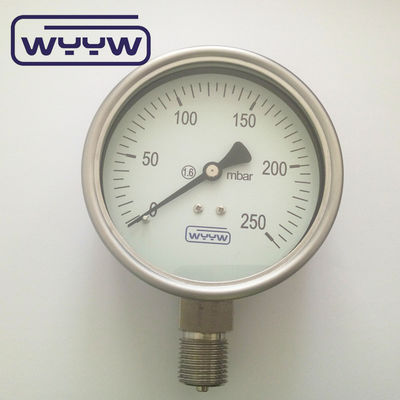 مقياس ضغط الكبسولة من الألومنيوم الأسود المؤشر 100mm 1/2 أحجام الاتصال للتطبيقات الثقيلة
