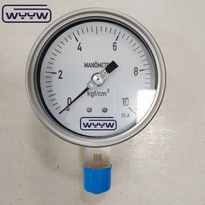 مقياس ضغط بغطاء من الفولاذ المقاوم للصدأ Ss304، خيط Ss316، مملوء بالجلسرين، زجاج أمان، مع مؤشر ضبط